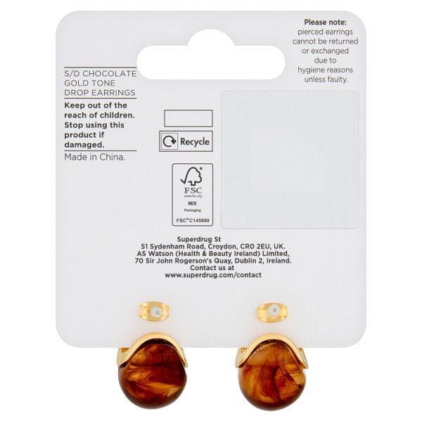 Superdrug Chocolate Brown Gold Drop Earrings