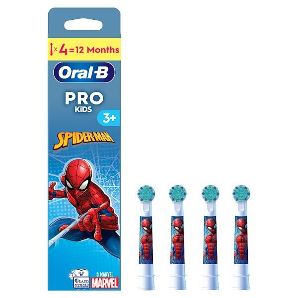 Oral-B Pro Kids Spiderman Toothbrush Heads, 4 Counts