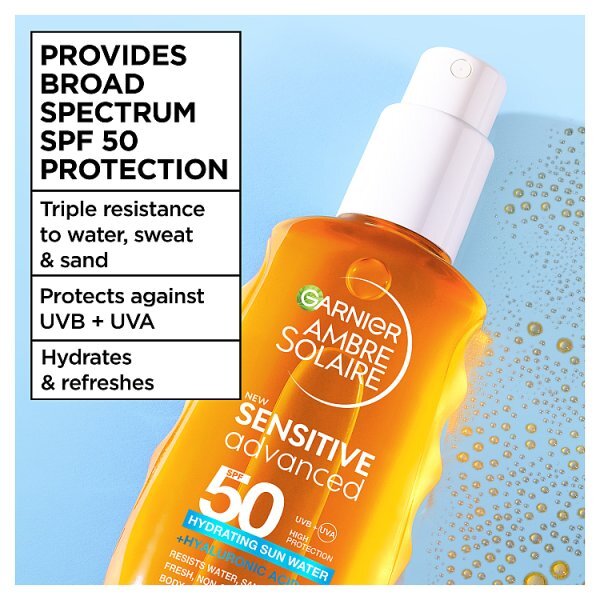 Garnier Ambre Solaire Sensitive SPF50 Hydrating Sun Water 150ml