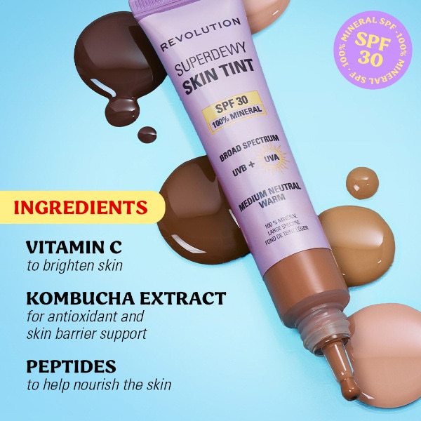 Revolution Superdewy Sundew Spf30 Skin Tint Med Tan Neutral