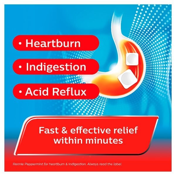 Rennie Peppermint Heartburn & Indigestion Relief 72 Tablets