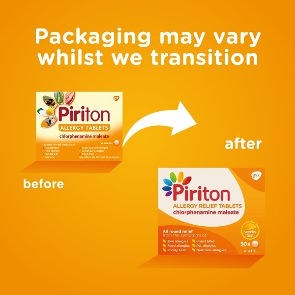 Piriton Allergy Relief Tablets Antihistamine Tablets 30s