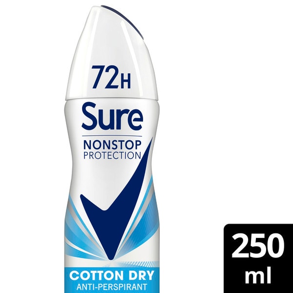 Sure Antiperspirant Deodorant Aerosol Nonstop Cotton 250ml