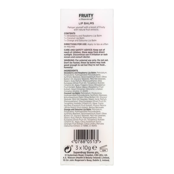 Superdrug Fruity 3 X Lip Balm Set In Tubs