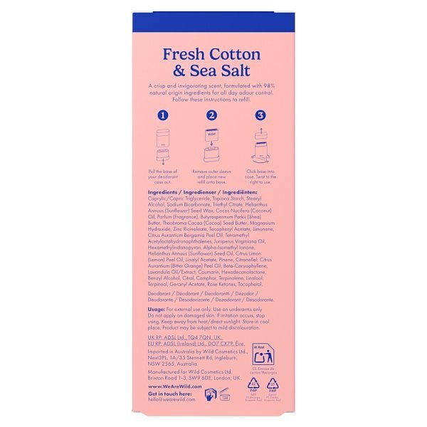 Wild Aqua Case & Cotton & Sea Salt Deodorant Refill 40g