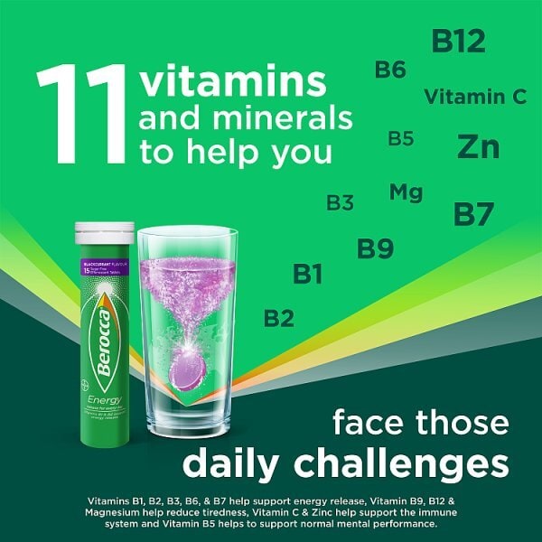 Berocca Blackcurrant Sugar Free Effervescent 15 Tablets