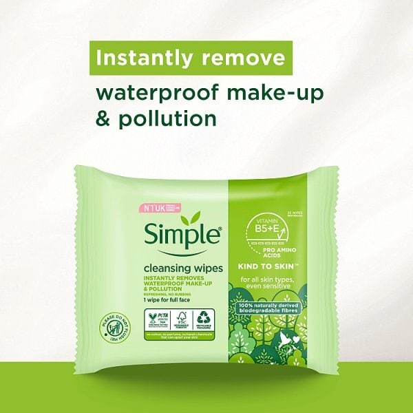 Simple Kind To Skin Cleansing Wipes Biodegradable X25 Pc