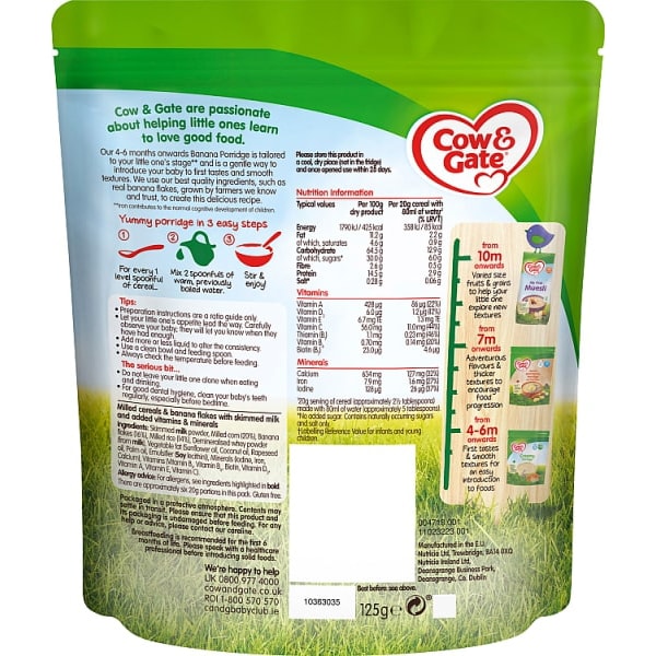 Cow & Gate Banana Porridge Baby Cereal 4-6+ Months 125g