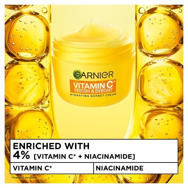 Garnier Vitamin C* Fresh & Bright Hydrating Sorbet Cream​, 4% Vitamin C* + Niacinamide - 85ml