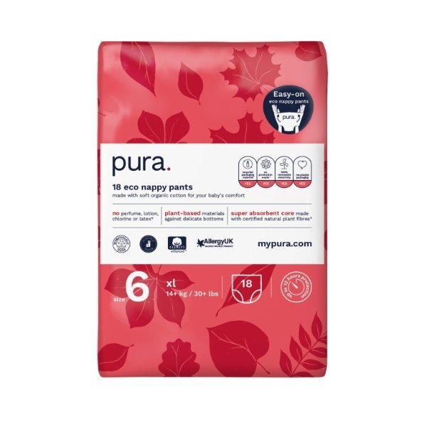 Pura Premium Eco Nappy Pants Size 6 (14+kg) 18 Nappies