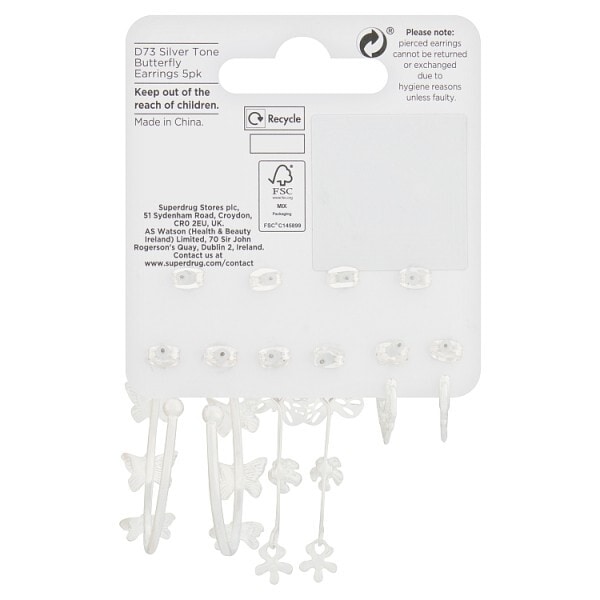 Superdrug Silver Tone Butterfly Multipack Earrings 5pk