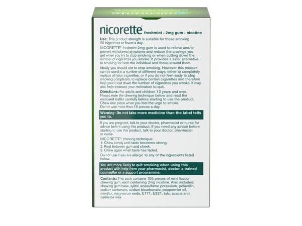 Nicorette® Freshmint 2mg Nicotine Gum 105s (Stop Smoking)