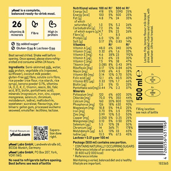 yfood Ready to Drink Complete Meal Happy Banana 500ml