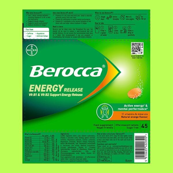 Berocca Natural Orange Flavour 45 Effervescent Tablets