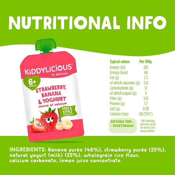 Kiddylicious Strawberry Banana & Yoghurt Pouch 100g 6m+