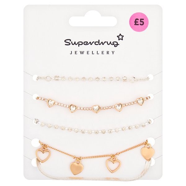 Superdrug Mixed Metals Heart Bracelets 5pk