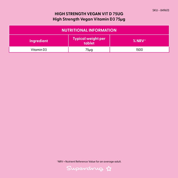Superdrug High Strength Vegan Vitamin D3 75æg 90s
