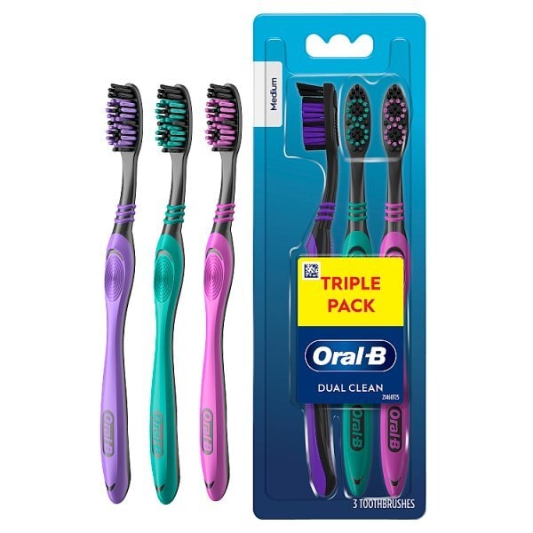 Oral-B Dual Clean Black 40 Medium Toothbrush 3Ct