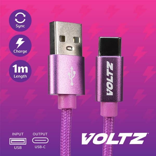 Voltz Usb To Usb-C Cable Purple