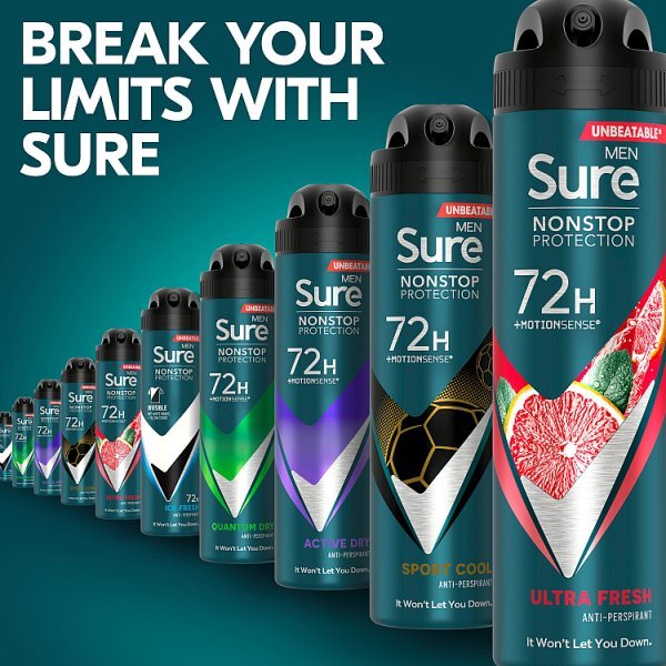 Sure Mens Anti-Perspirant Aerosol Ultra Fresh Nonstop 150ml