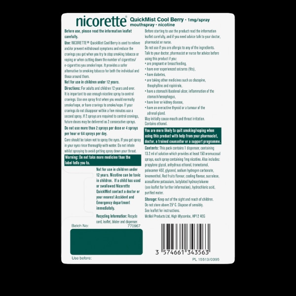 Nicorette QuickMist Berry 1mg Mouthspray (Stop Smoking)