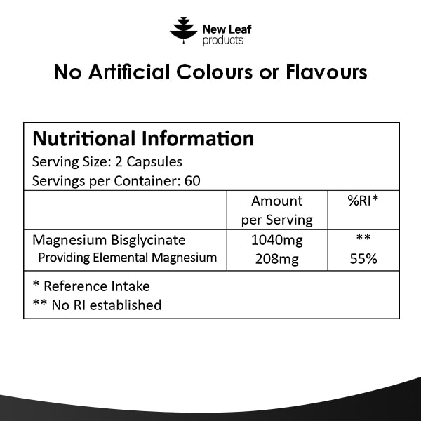 New Leaf Magnesium Glycinate High Strength Capsules 1040mg