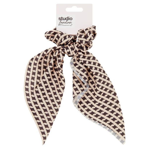 Studio Short Scarf Scrunchie In Brown Print