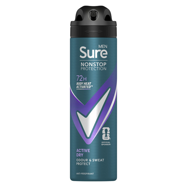 Sure Men Nonstop Protection Active Dry Anti-Perspirant Aerosol 150 ml