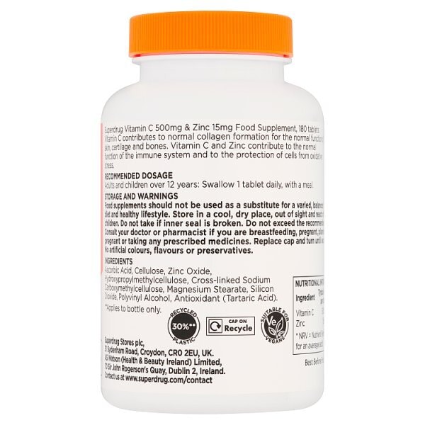 Superdrug Vitamin C 1000mg & Zinc 15mg 180s