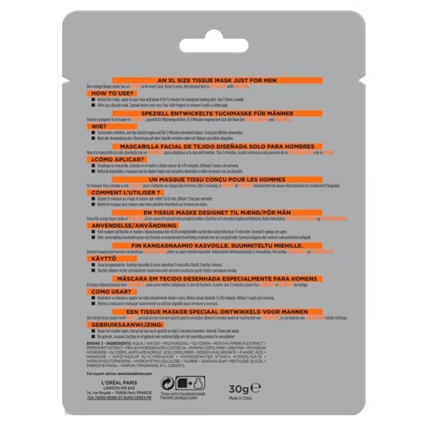 L'Oréal Men Expert Hydra Energetic Tissue Face Sheet Mask x1