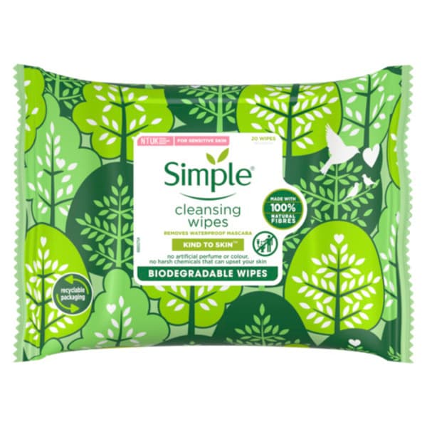 Simple Kind to Skin Biodegradable Cleansing Wipes 20pc