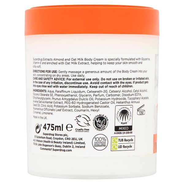 Superdrug Extracts Almond & Oat Milk Body Cream 475ml