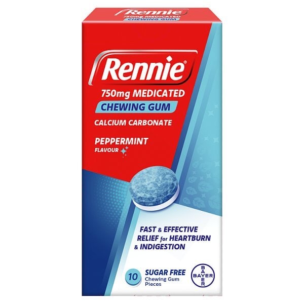 Rennie 750mg Medicated Chewing Gum Peppermint 10 Pieces