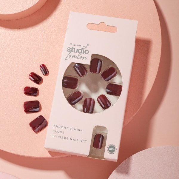 Studio London Burgundy Chrome False Nails