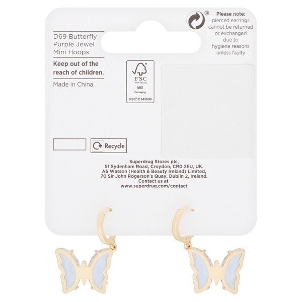 Superdrug Butterfly Purple Jewel Mini Hoops