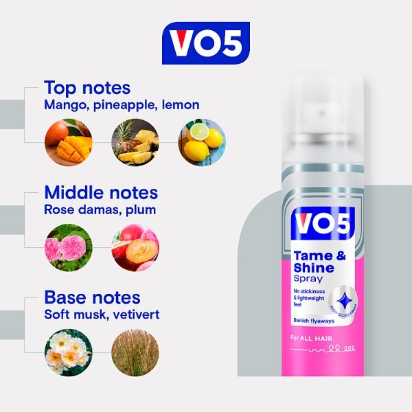 Vo5 Tame & Shine Hair Spray for a glossy finish 100ml