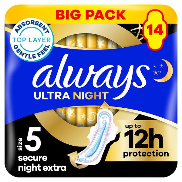 Always Ultra Sanitary Towels Secure Night Extra Size 5 14CT