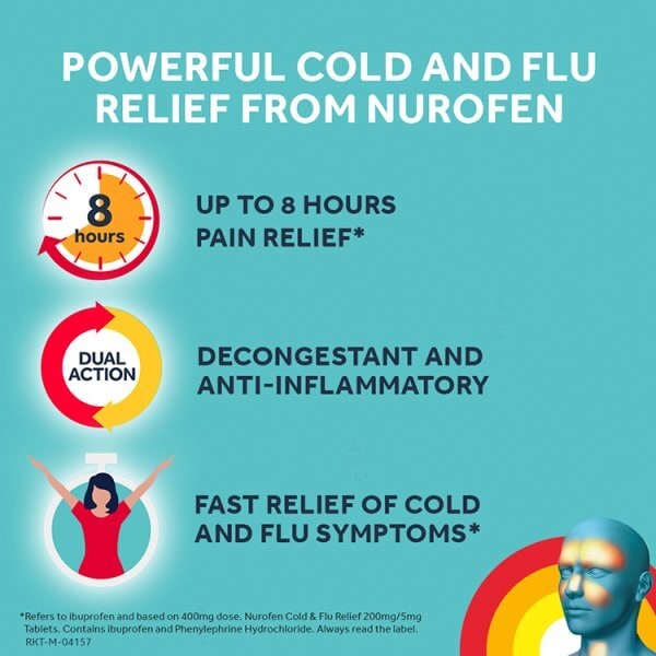 Nurofen Cold and Flu Pain Relief Ibuprofen 200mg Tablets 16s