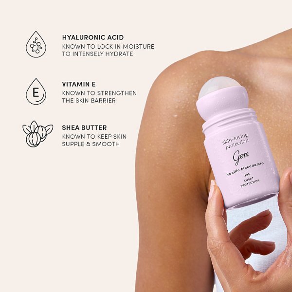 Gem Skin-Loving Roll On Deodorant: Vanilla Macadamia 50ml