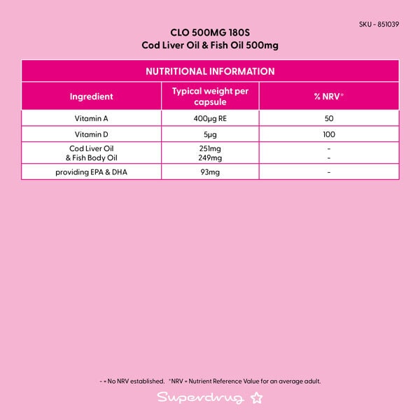 Superdrug Cod Liver Oil 500mg 180s