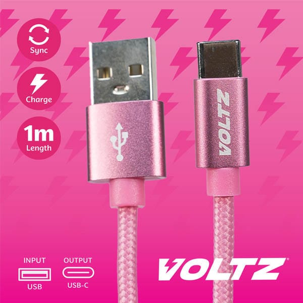 Voltz Usb To Usb-C Cable Pink