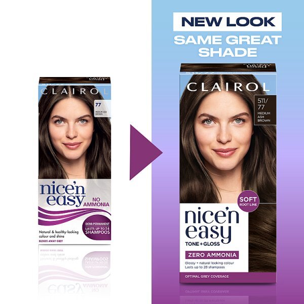 Clairol Nice'n Easy Tone+Gloss Semi-Permanent Hair Dye Med Ash Brown