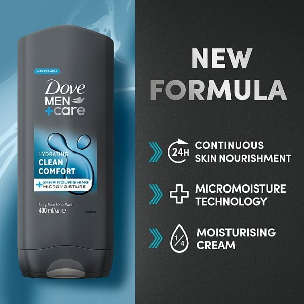 Dove Men+Care Hydrating Clean Comfort 3in1 Hair Face & Body Wash 400ml