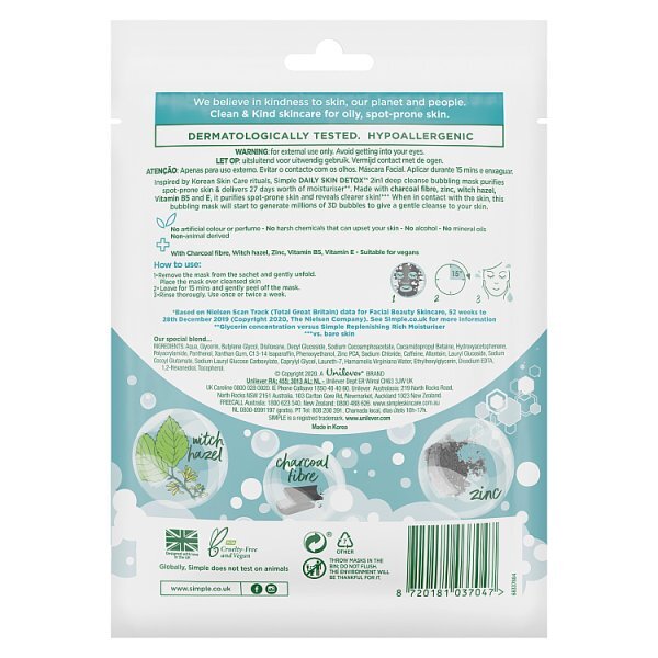Simple Daily Skin Detox Bubbling Deep Cleanse Sheet Mask 1pc