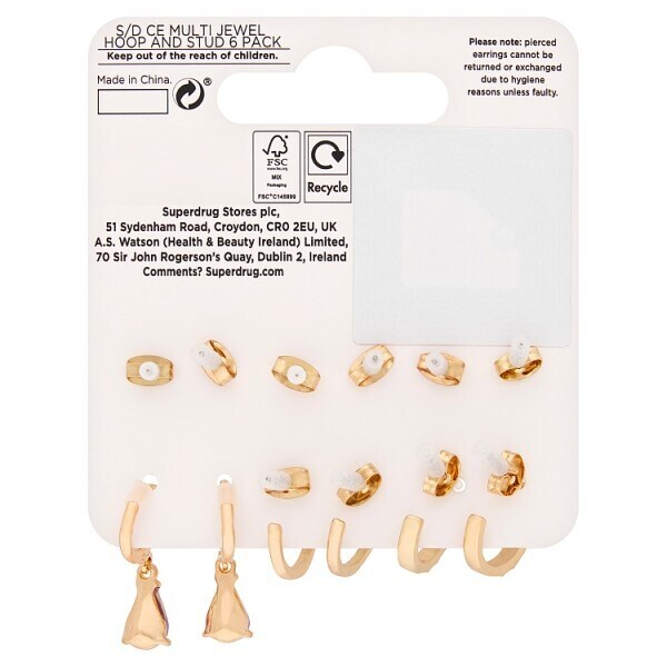 Superdrug Studio Multi Jewel Hoop & Stud 6PK