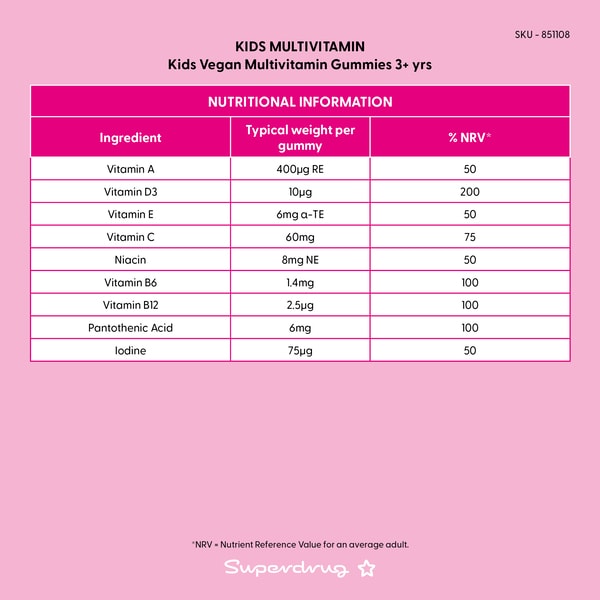 Superdrug Vegan Kids Multivitamin Gummies 30s