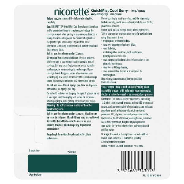 Nicorette® QuickMist Berry 1mg Mouthspray Duo (Stop Smoking)