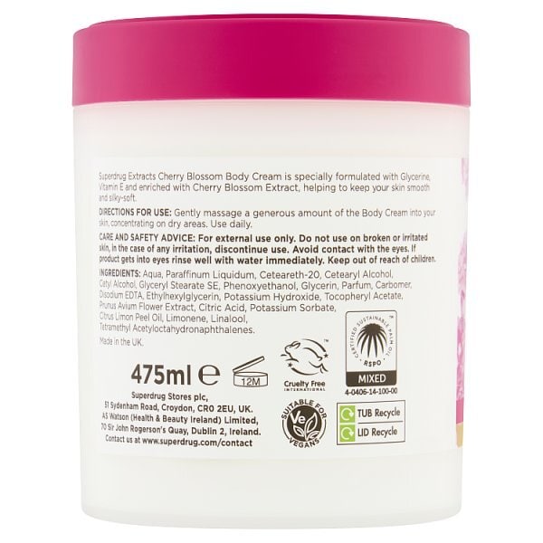 Superdrug Extracts Cherry Blossom Body Cream 475ml