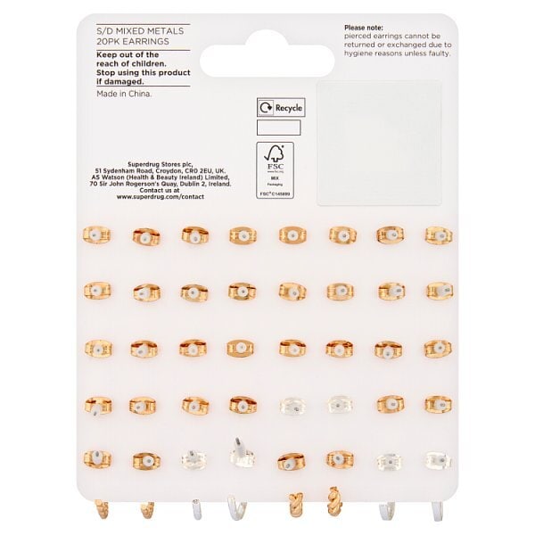 Superdrug Mixed Metals Earrings 20 Pack