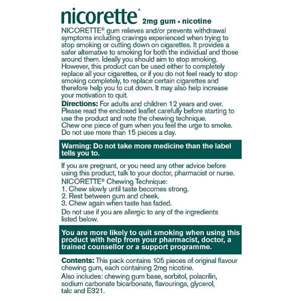 Nicorette® 2mg Gum 105 Pieces Original Flavour Quit Smoking Aid